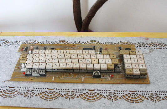 Vintage Soviet Mechanical Keyboard on PCB – Industrial Cyrillic Keyboard with Separate Numeric Keypad – 1970-1980s