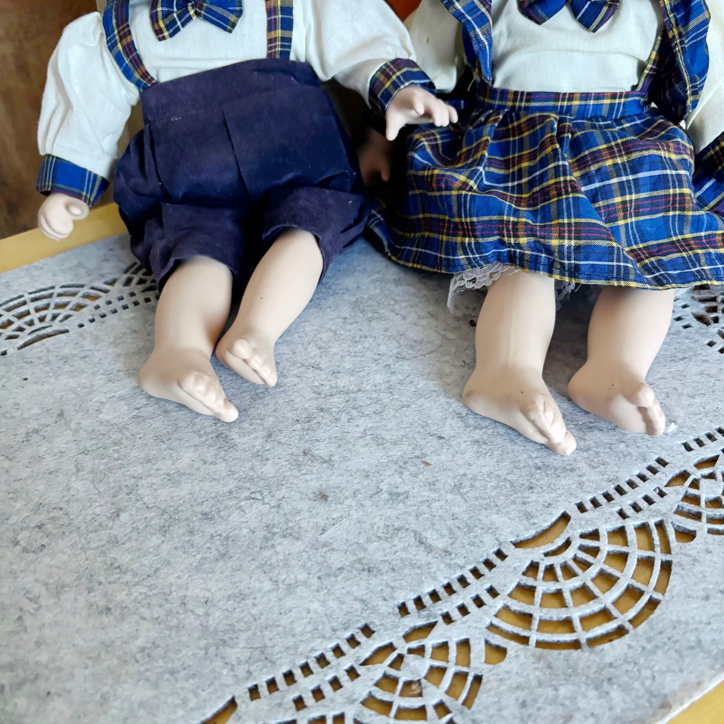 Vintage German Porcelain Doll Set - Boy and Girl Pair with Porcelain Faces, Hands and Feet – Collectible Dolls - 1980s German Figurines