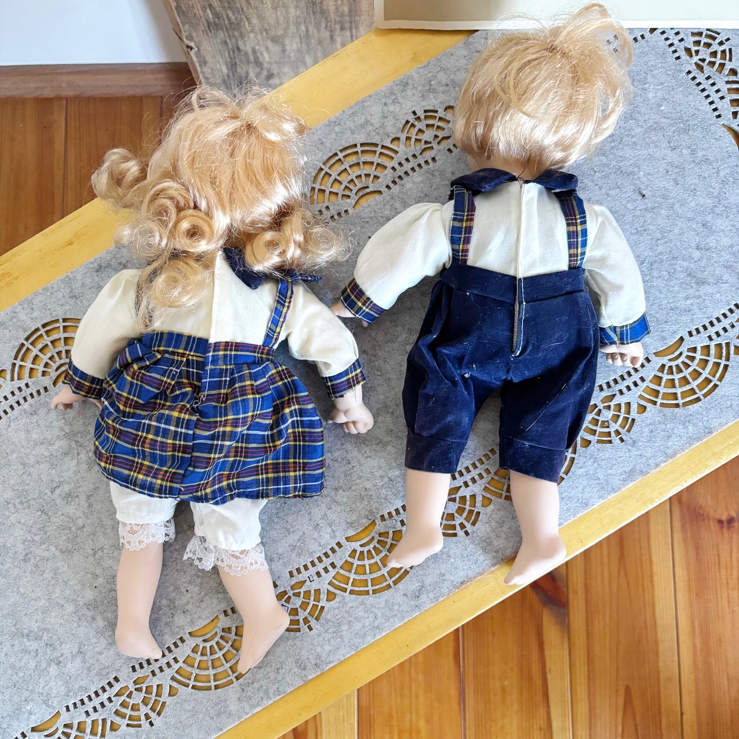 Vintage German Porcelain Doll Set - Boy and Girl Pair with Porcelain Faces, Hands and Feet – Collectible Dolls - 1980s German Figurines