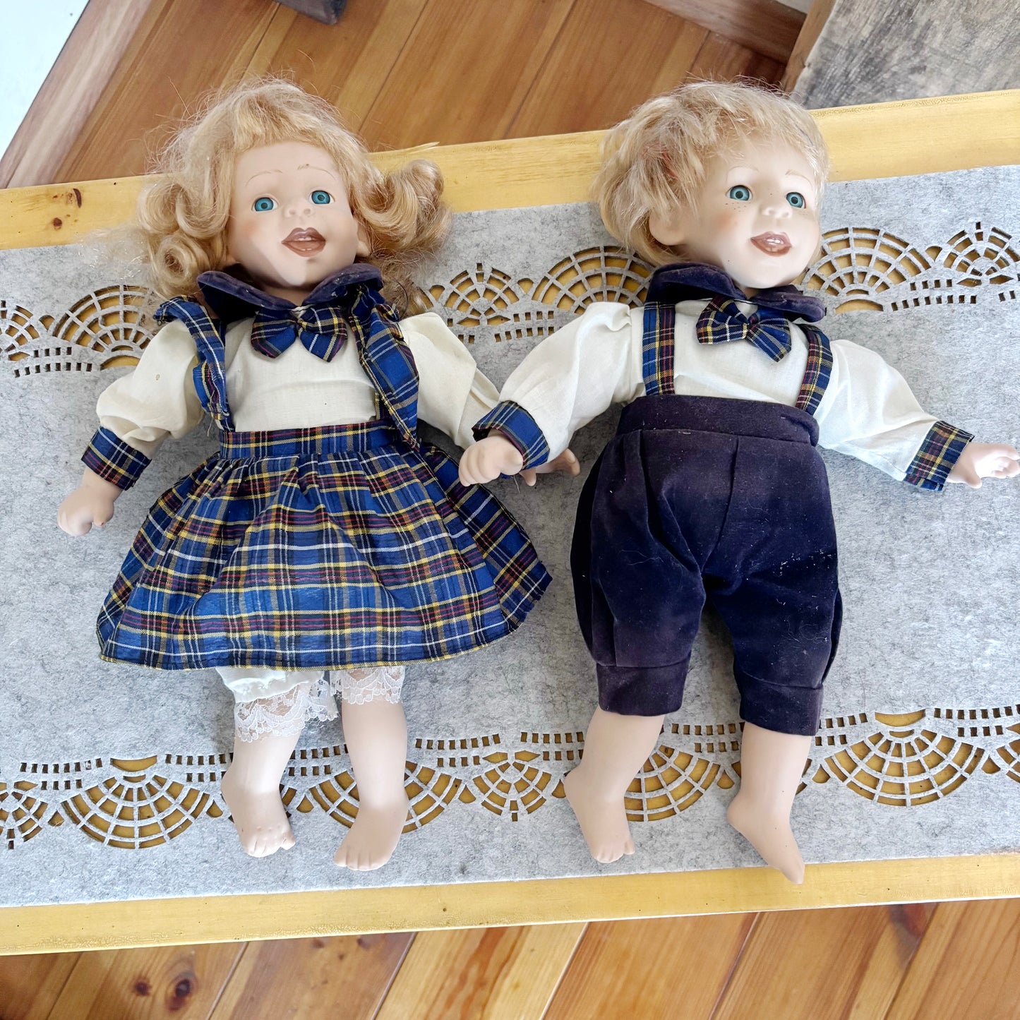 Vintage German Porcelain Doll Set - Boy and Girl Pair with Porcelain Faces, Hands and Feet – Collectible Dolls - 1980s German Figurines