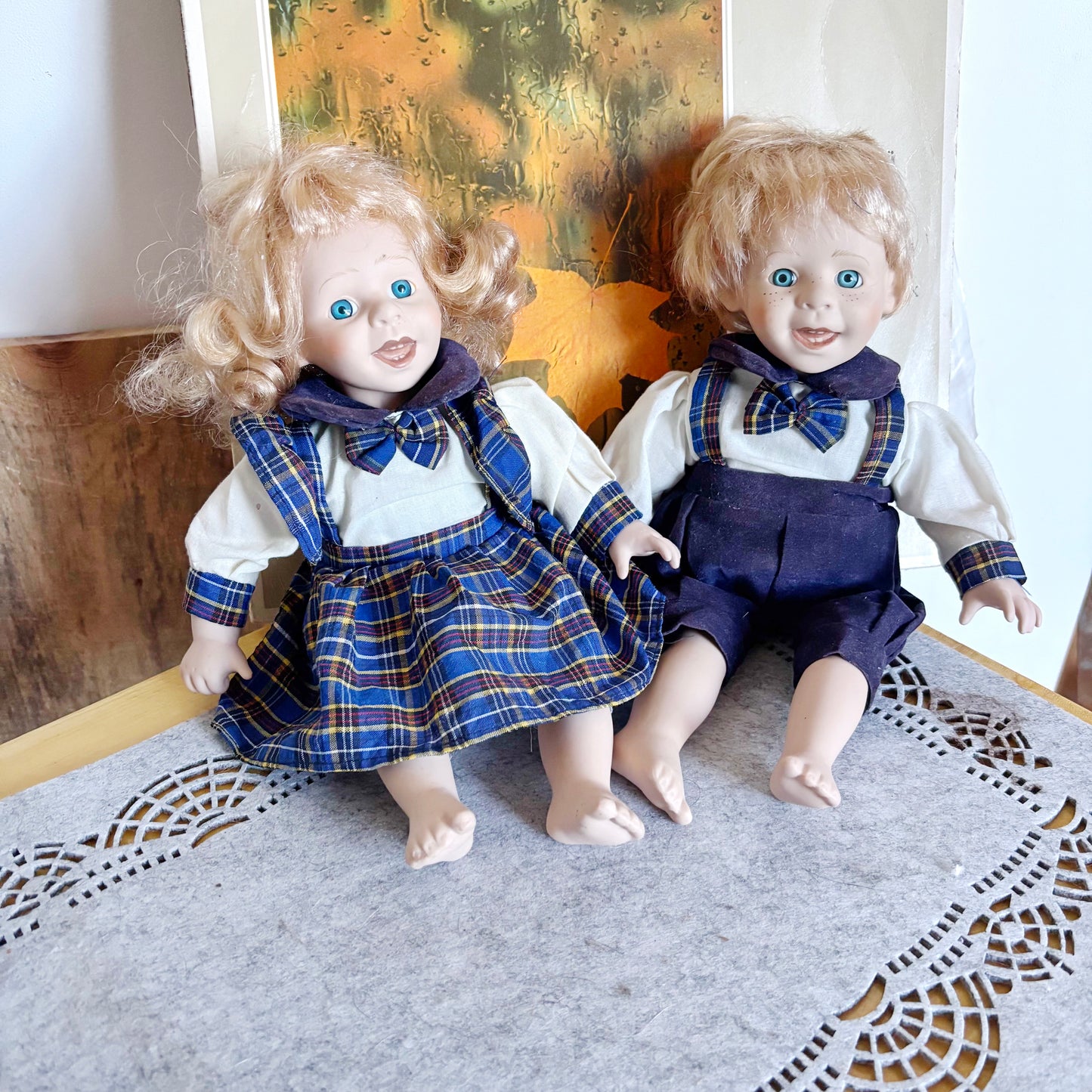 Vintage German Porcelain Doll Set - Boy and Girl Pair with Porcelain Faces, Hands and Feet – Collectible Dolls - 1980s German Figurines