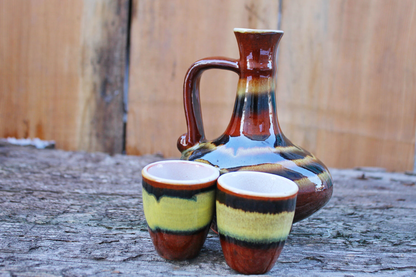 Vintage Ceramic Drinking Set - 1980s - from Ukraine / Soviet Union / USSR - cognac set