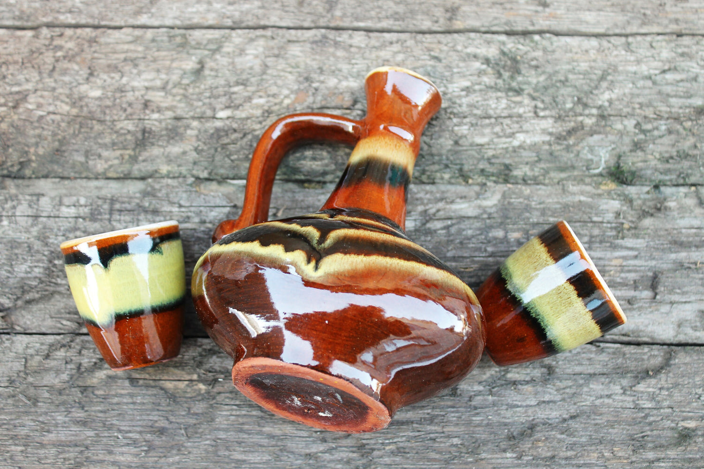 Vintage Ceramic Drinking Set - 1980s - from Ukraine / Soviet Union / USSR - cognac set