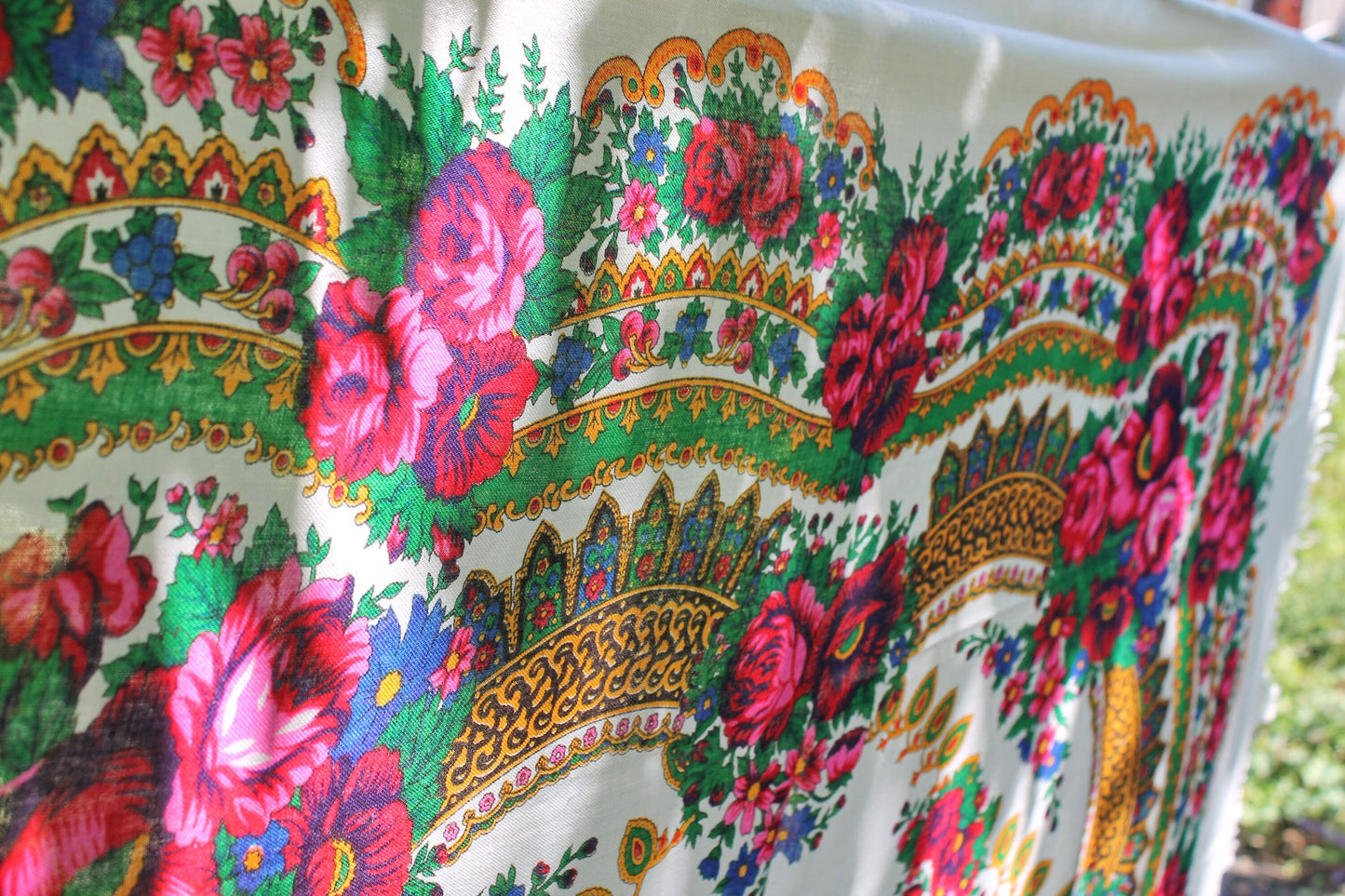 Beautiful floral wool head scarf 45 inches - Soviet vintage- made in USSR  - Babushka's head scarf - 1970s - Gypsy Shawl - Ethnic Scarf