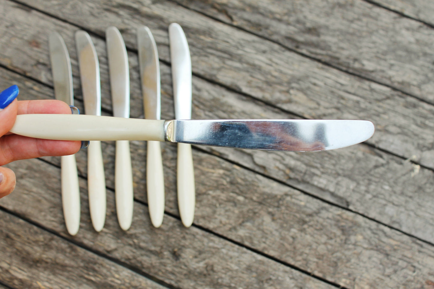 Set of 6 - Soviet Vintage knives Stainless steel USSR era 1970s Soviet cutlery