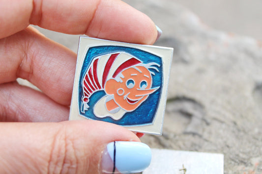 Vintage soviet children's pins badges "Pinocchio" - fairytale, made in USSR, 1970s