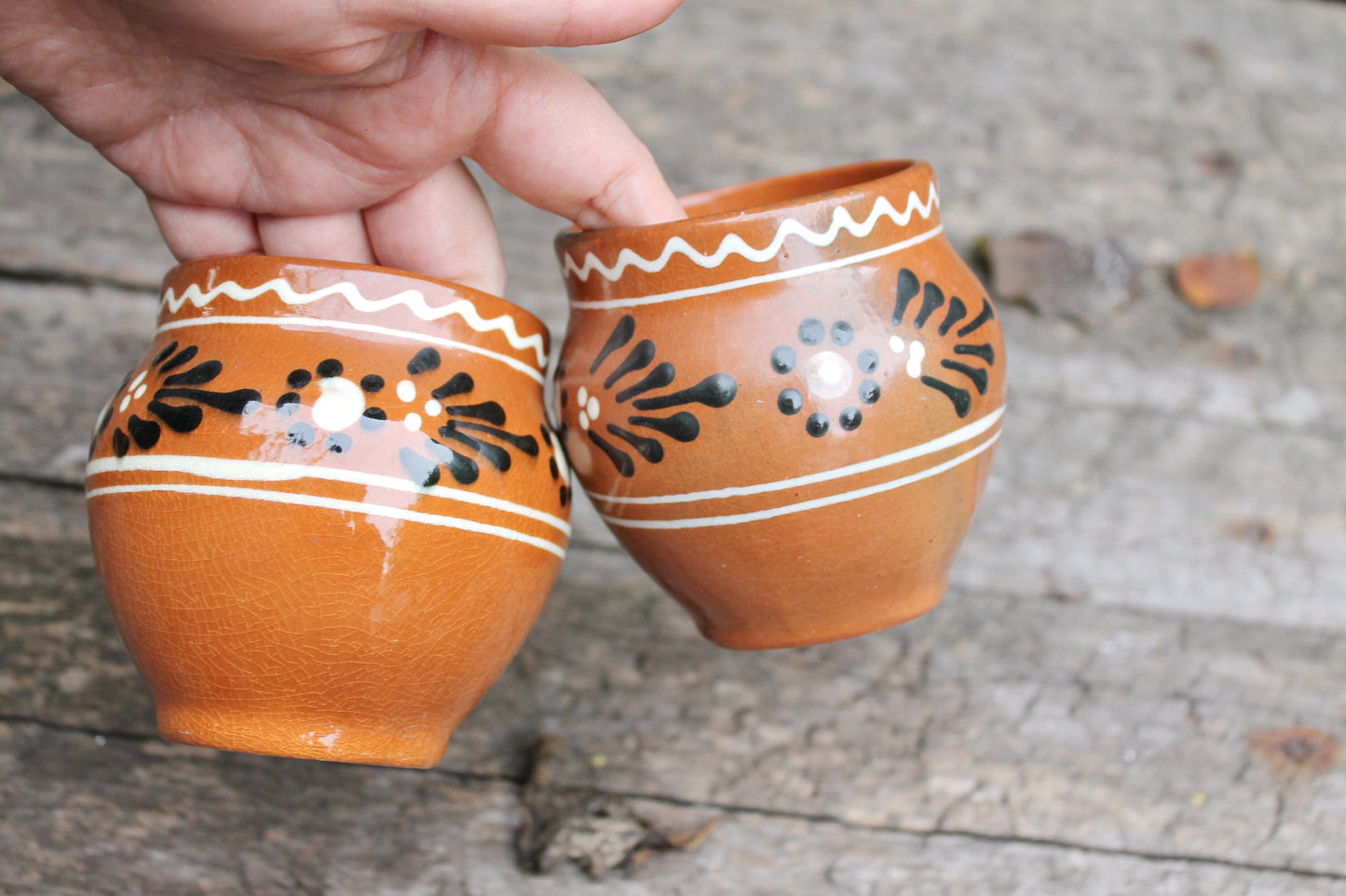 Set of two Old Ceramic Pottery Vintage Clay Pots - Old Brown Pots Ukrainian traditional jar - USSR pottery jugs - handmade pottery jugs