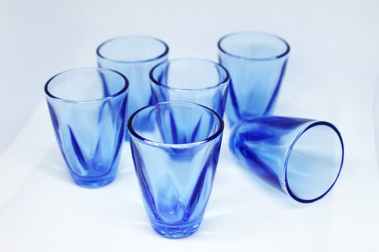 Set of 6 Vintage USSR Glasses, glasswares, housewares, antique, home decor, 1960-s. Deep blue glass. Soviet Union. Holiday decor