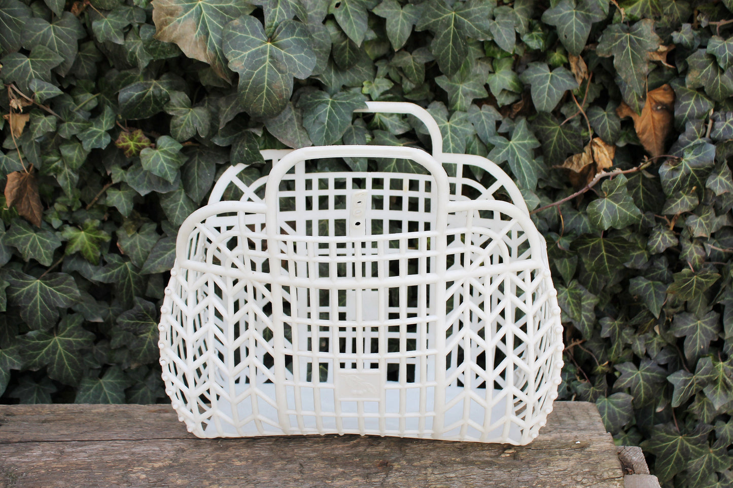 Vintage white basket -Go shopping - Made in USSR - Vintage home bag - Plastic basket - Picnic basket - reusable bag - 1970s