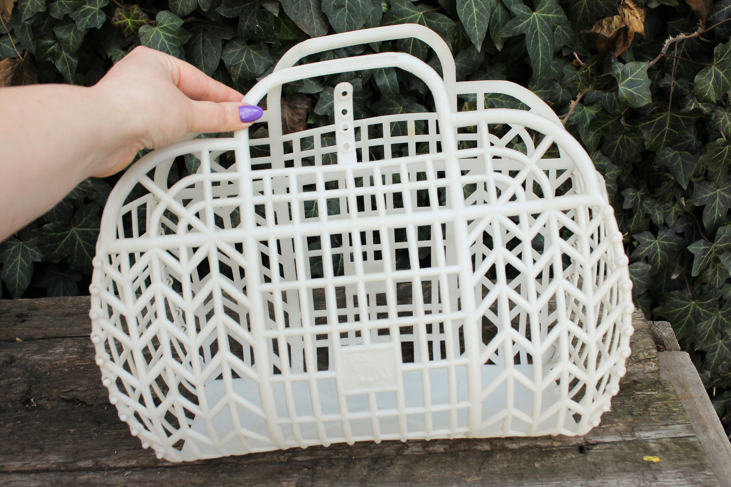 Vintage white basket -Go shopping - Made in USSR - Vintage home bag - Plastic basket - Picnic basket - reusable bag - 1970s