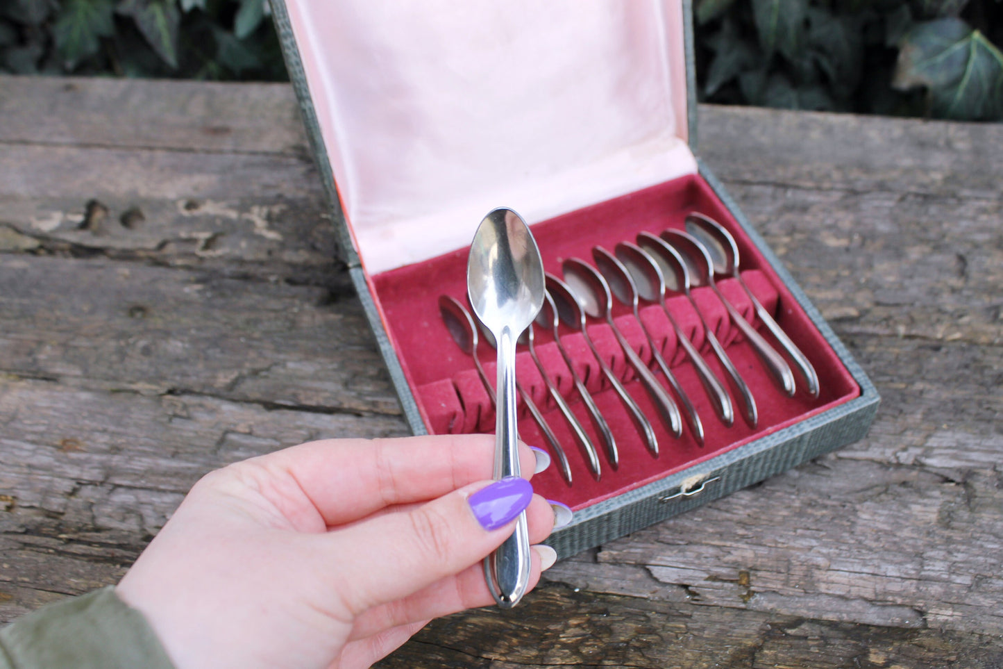 Set of 12 vintage stainless still coffee-tea spoons in original box - vintage ussr kitchen - coffee-tea spoons - 1970s