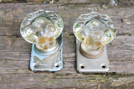 Set of two Vintage Glass Door knobs. Door Handles.Transparent Door Knob 1970s. USSR vintage door knobs