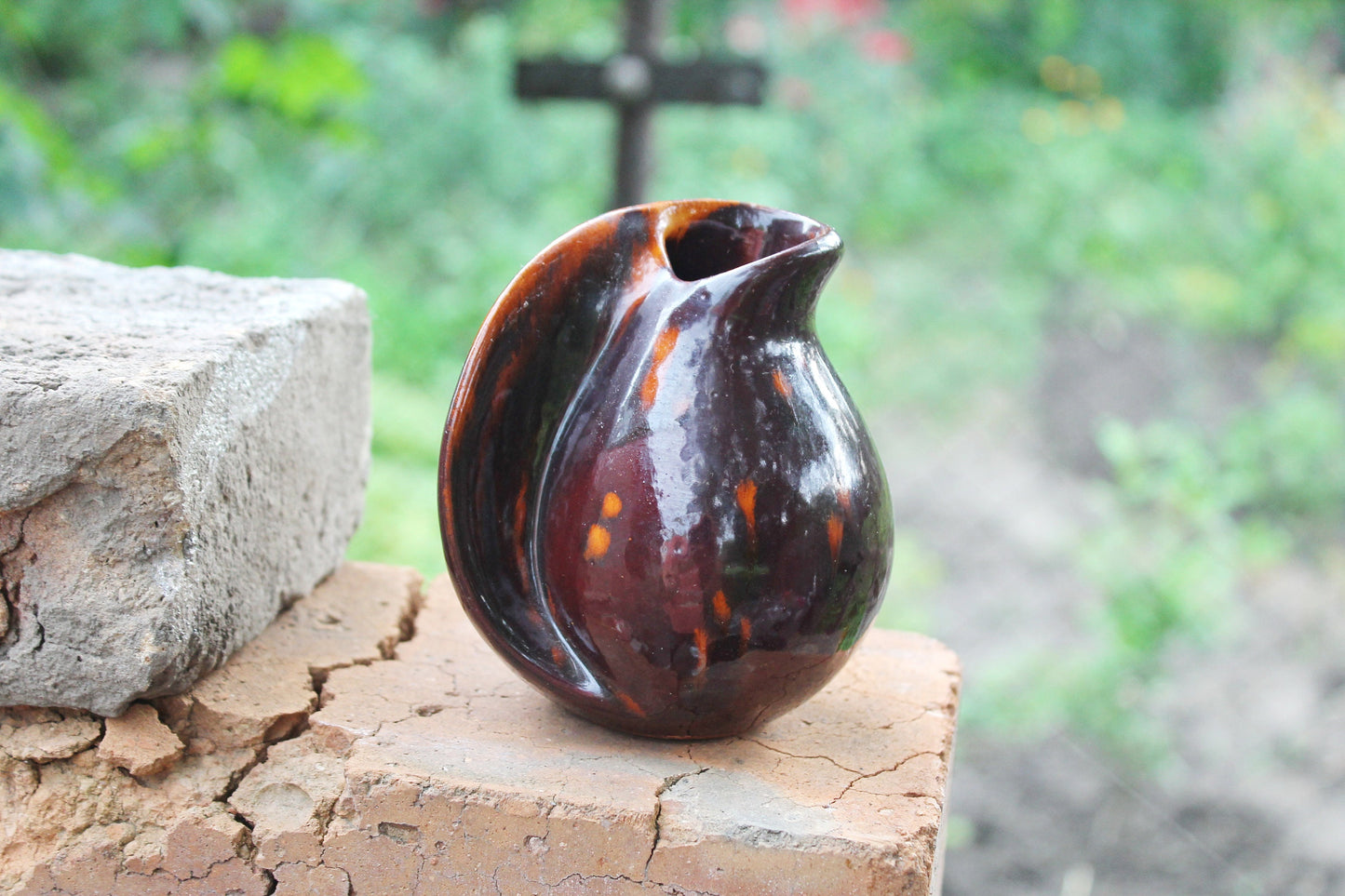 Vintage Brown small Ceramic Vase - 1970s - made in USSR