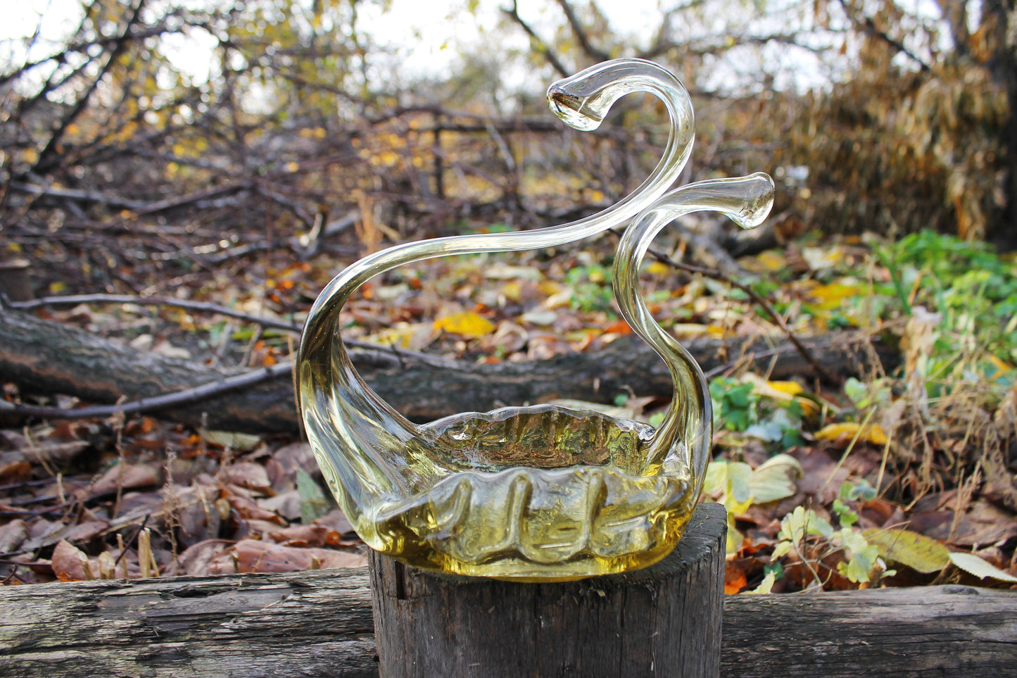 Glass bowl unusual form - Vintage USSR ashtray 8.7 inches, Unusual vase for candies - Tableware USSR kitchen - 1970s