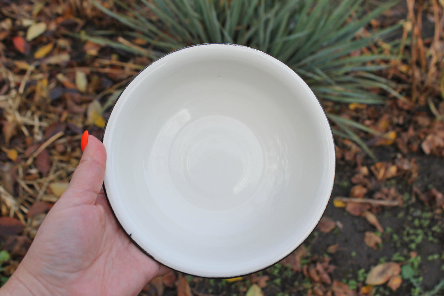 Enamel metal vintage white bowl  6.7 inches - USSR vintage bowl - made of enamel metal - 1970s