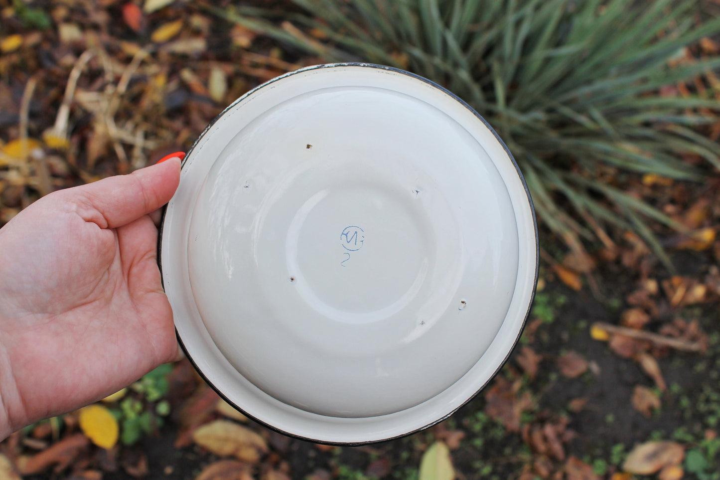 Enamel metal vintage white bowl  6.7 inches - USSR vintage bowl - made of enamel metal - 1970s