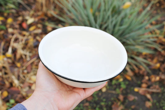 Enamel metal vintage white bowl  6.7 inches - USSR vintage bowl - made of enamel metal - 1970s