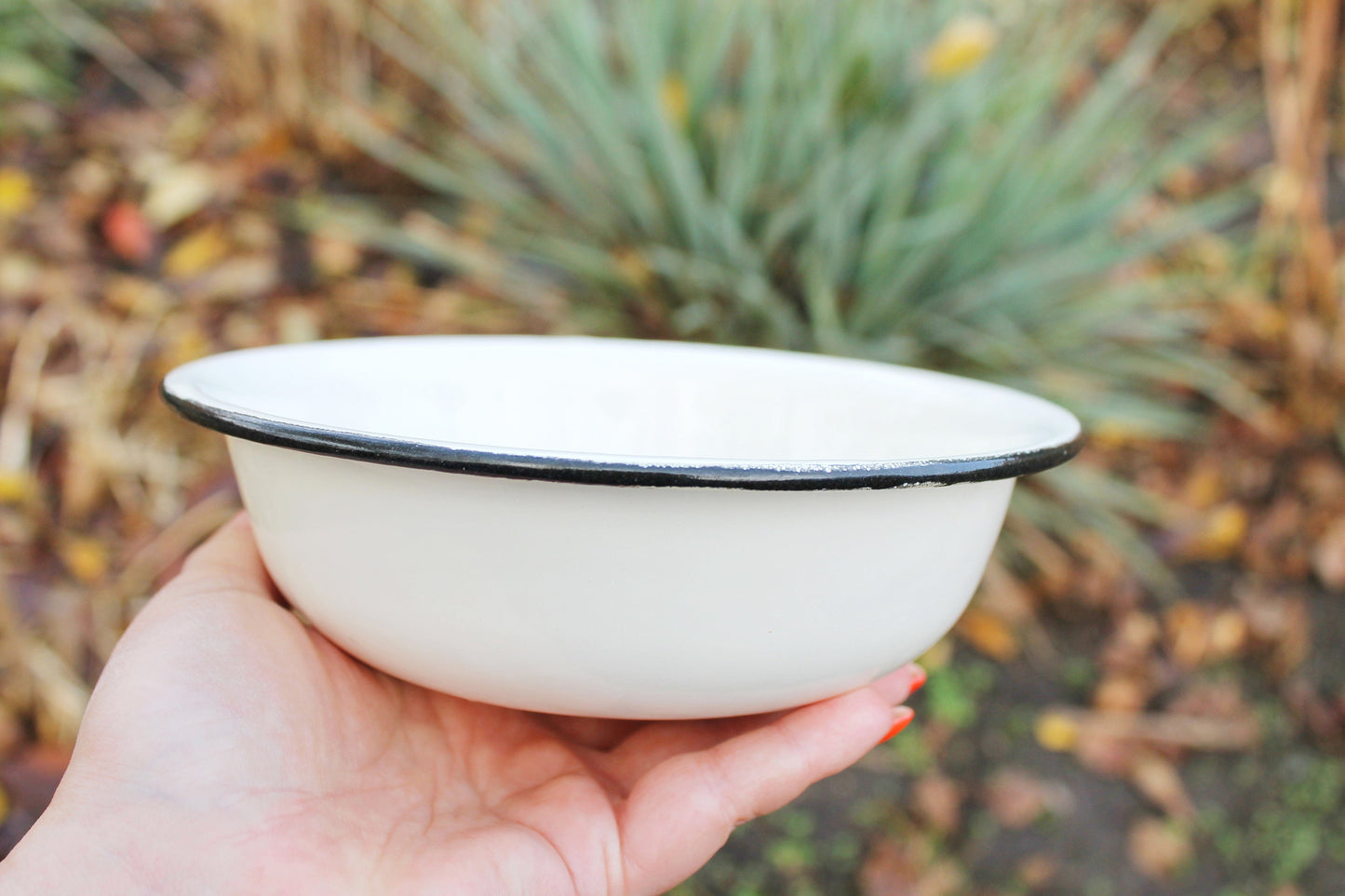 Enamel metal vintage white bowl  6.7 inches - USSR vintage bowl - made of enamel metal - 1970s