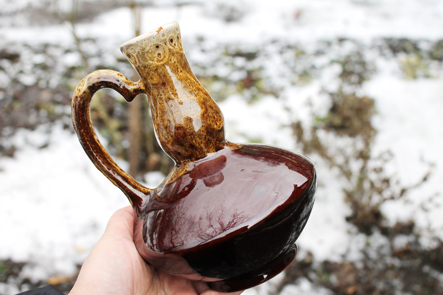 Clay bottle - Vintage Ceramic Pottery Clay bottle - 7 inches- Brown Pots Ukrainian traditional jug - handmade pottery jug - 1990s