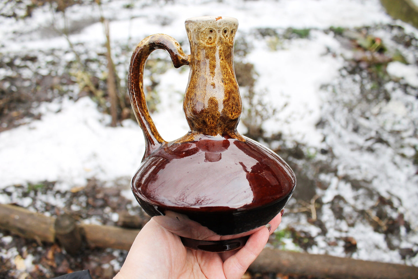 Clay bottle - Vintage Ceramic Pottery Clay bottle - 7 inches- Brown Pots Ukrainian traditional jug - handmade pottery jug - 1990s