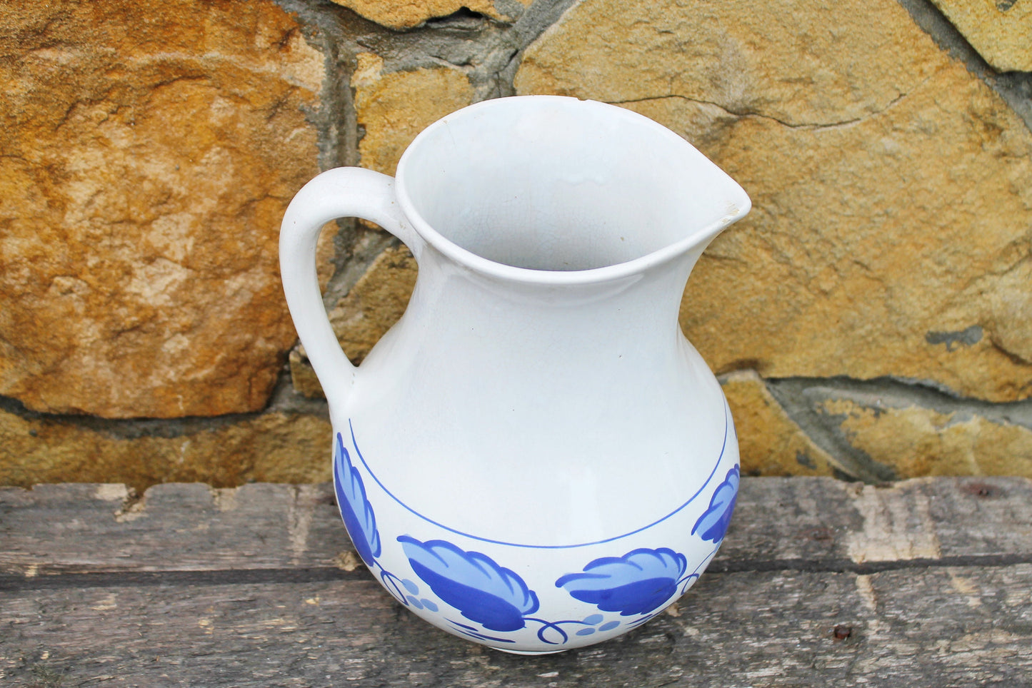 Porcelain jug - Vintage big ceramic pitcher- 9 inches - Old Ukrainian ewer - Jug for washing - 1970s