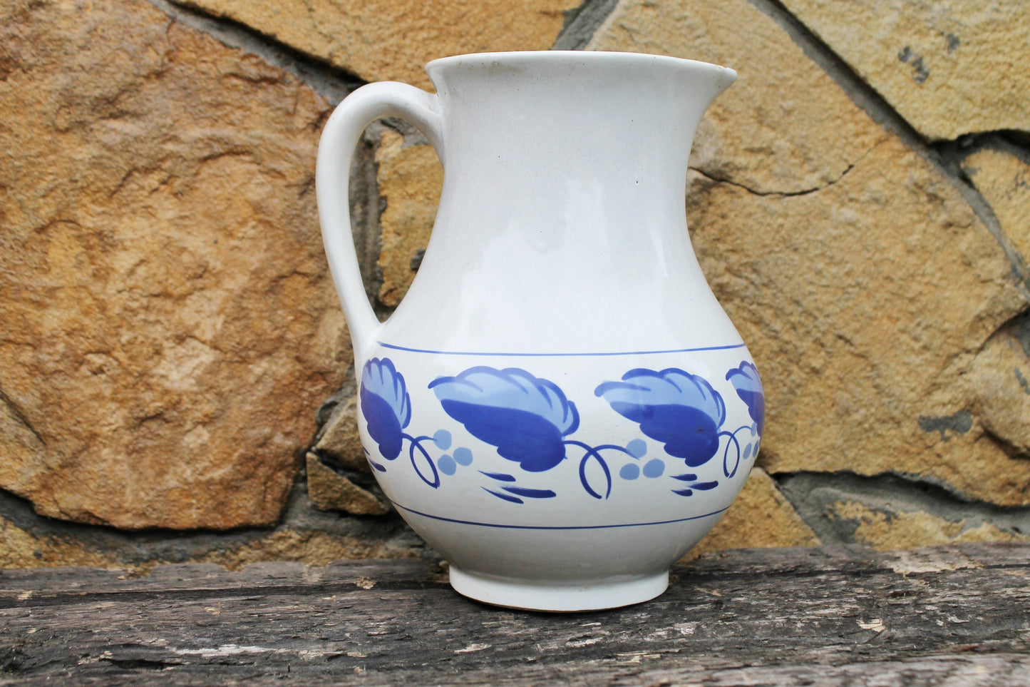 Porcelain jug - Vintage big ceramic pitcher- 9 inches - Old Ukrainian ewer - Jug for washing - 1970s