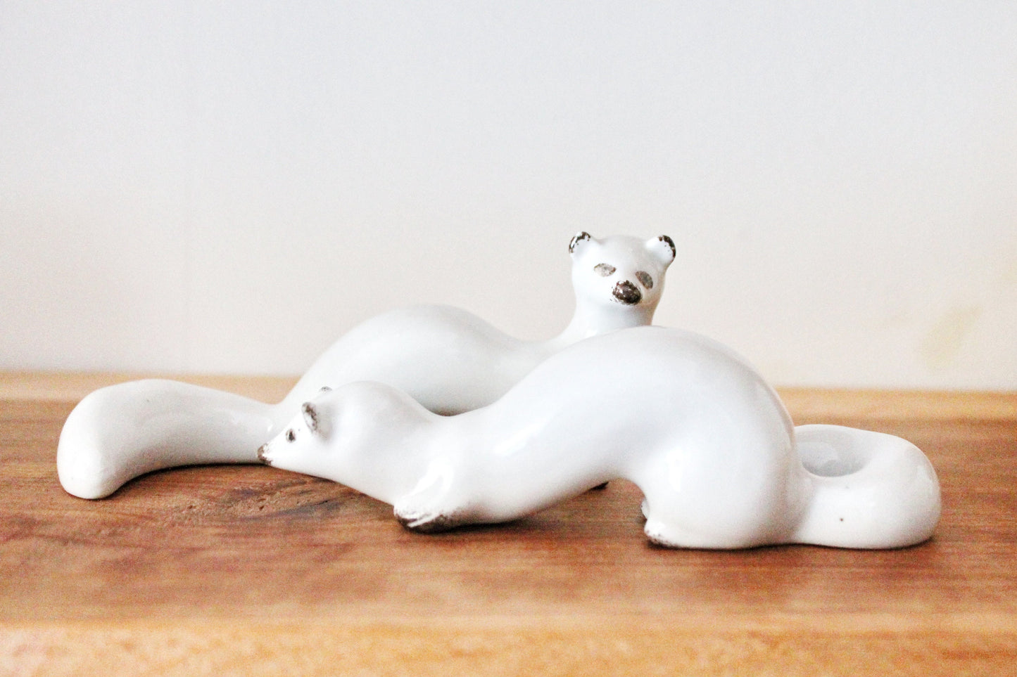 Set of two Weasels soviet porcelain figurine 5.5 inches. Polonsky factory of art ceramics USSR - USSR decor