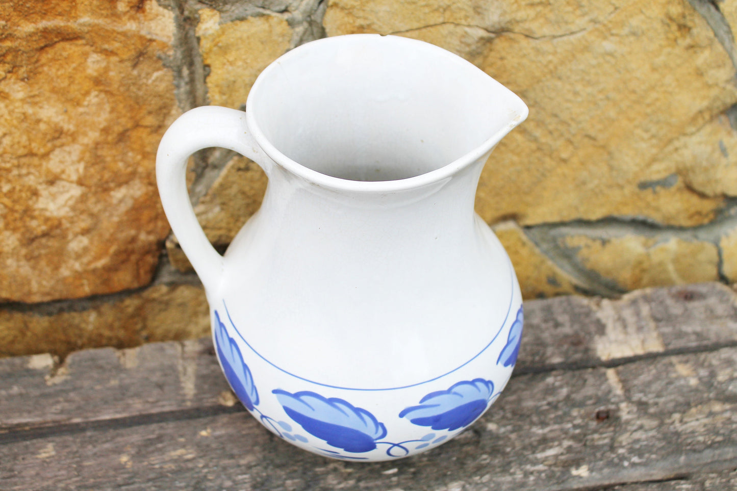 Porcelain jug - Vintage big ceramic pitcher- 9 inches - Old Ukrainian ewer - Jug for washing - 1970s