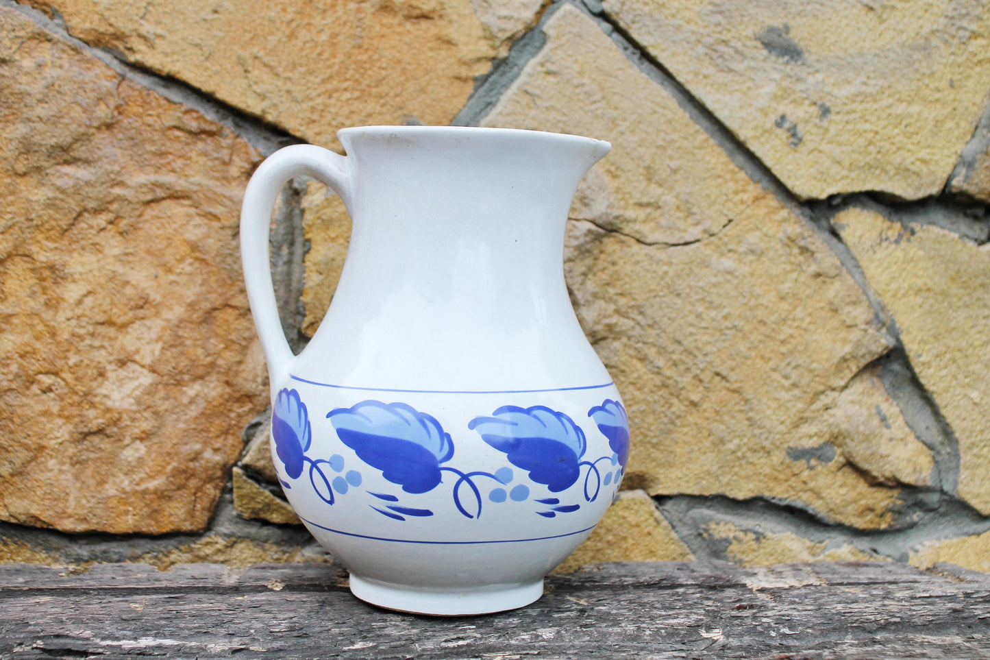 Porcelain jug - Vintage big ceramic pitcher- 9 inches - Old Ukrainian ewer - Jug for washing - 1970s