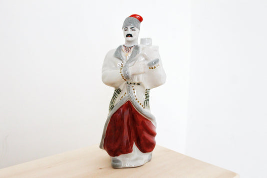 Vintage porcelain decorative bottle 11.8 inch - "Cossack Vakula" - Made in USSR - Ukrainian style - 1970s - Polonne