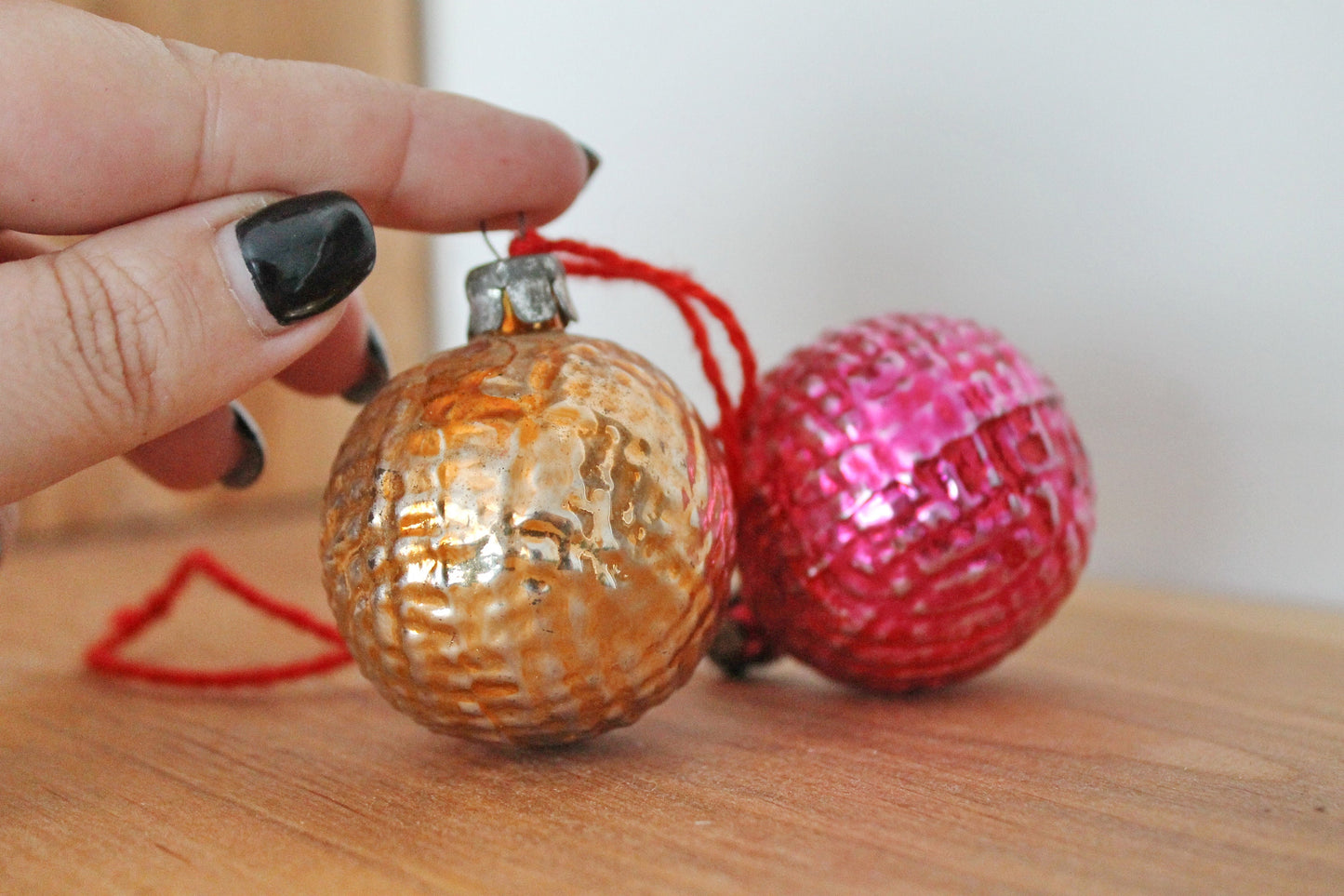 Christmas tree balls ornament 1.6 inches - Set of two - Soviet vintage - Christmas - New Year Glass Ornament, Made in USSR - 1970s