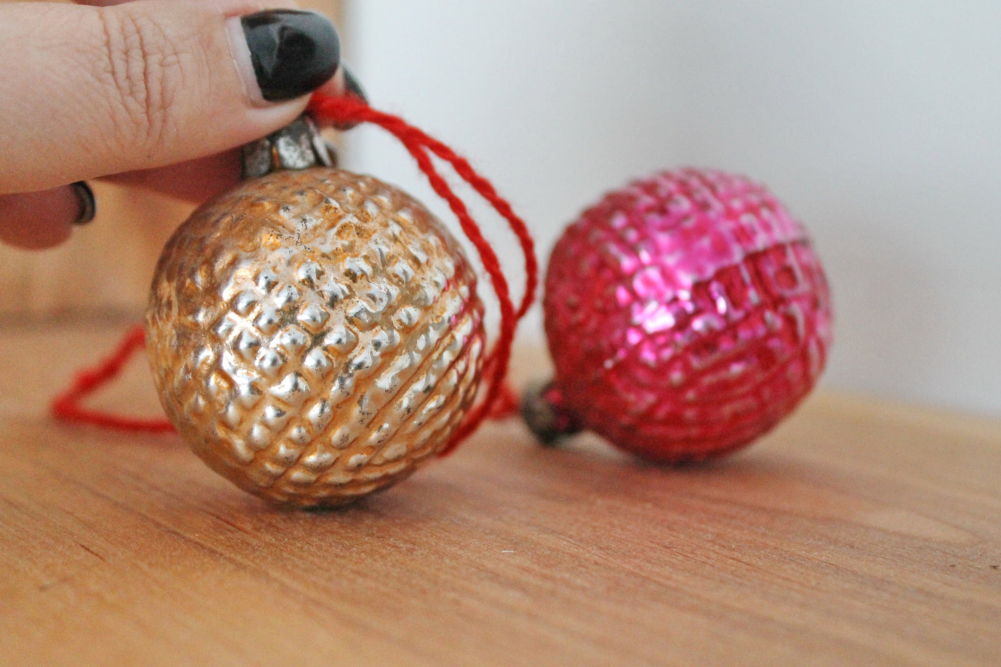 Christmas tree balls ornament 1.6 inches - Set of two - Soviet vintage - Christmas - New Year Glass Ornament, Made in USSR - 1970s