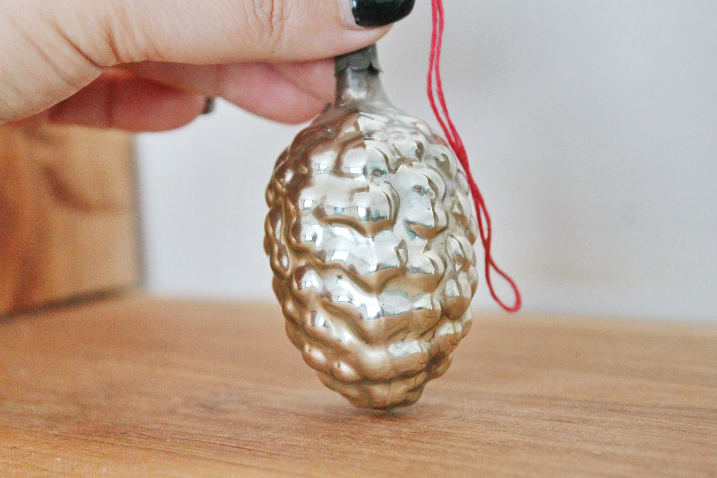 Pine Cone Christmas tree toy decoration 2.8 inches - Christmas - New Year Glass Ornament, Made in USSR - 1970s