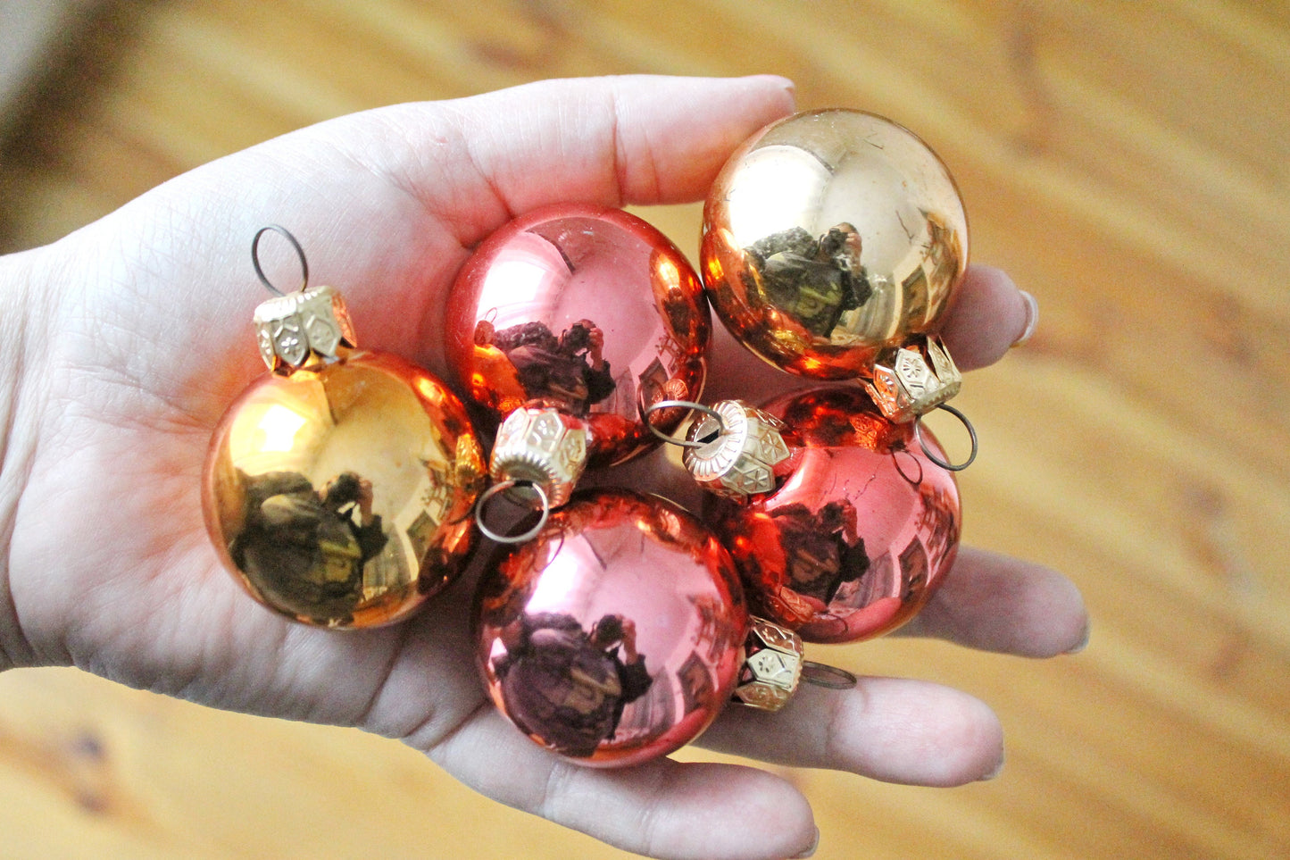 Christmas tree balls ornaments set of 5 (+ 1 gift) 1.6 inches - Soviet vintage - Christmas - New Year Glass Ornament, Made in USSR - 1980s