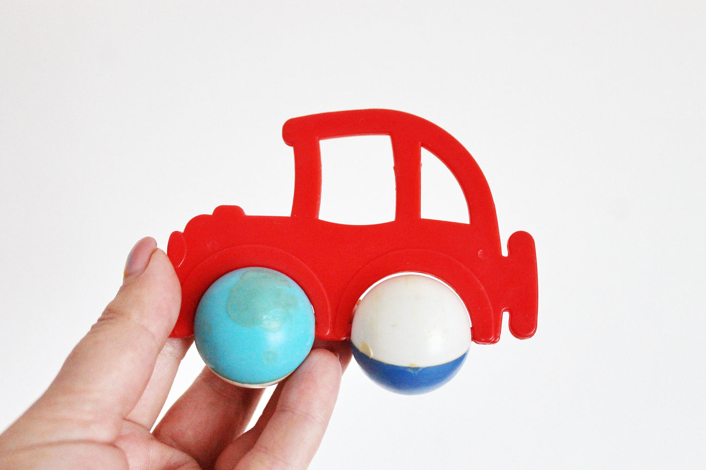 Soviet vintage baby car-rattle red or blue 3.9 inches  - soviet toy - vintage toy - vintage rattle - Soviet Union toy -  USSR rattle - 1970s