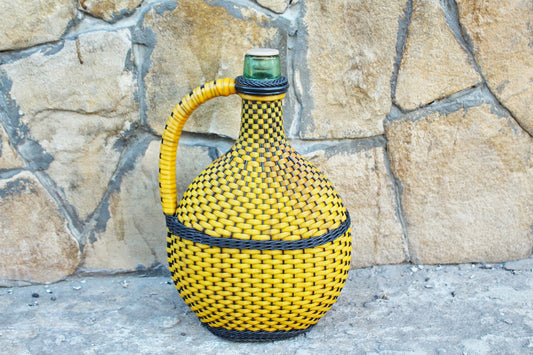 Wicker bottle - 14 inches - Vintage Rustic Soviet Wicker Demijohn Wine Bottle - Brandy glass bottle - made in USSR