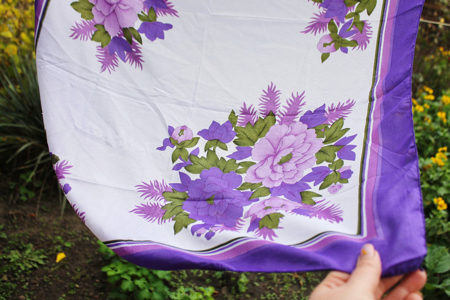 Beautiful floral purple head scarf - 27 inch - vintage-made in Ukraine - Babushka's head scarf - 1990s - Gypsy Shawl, Ethnic Scarf