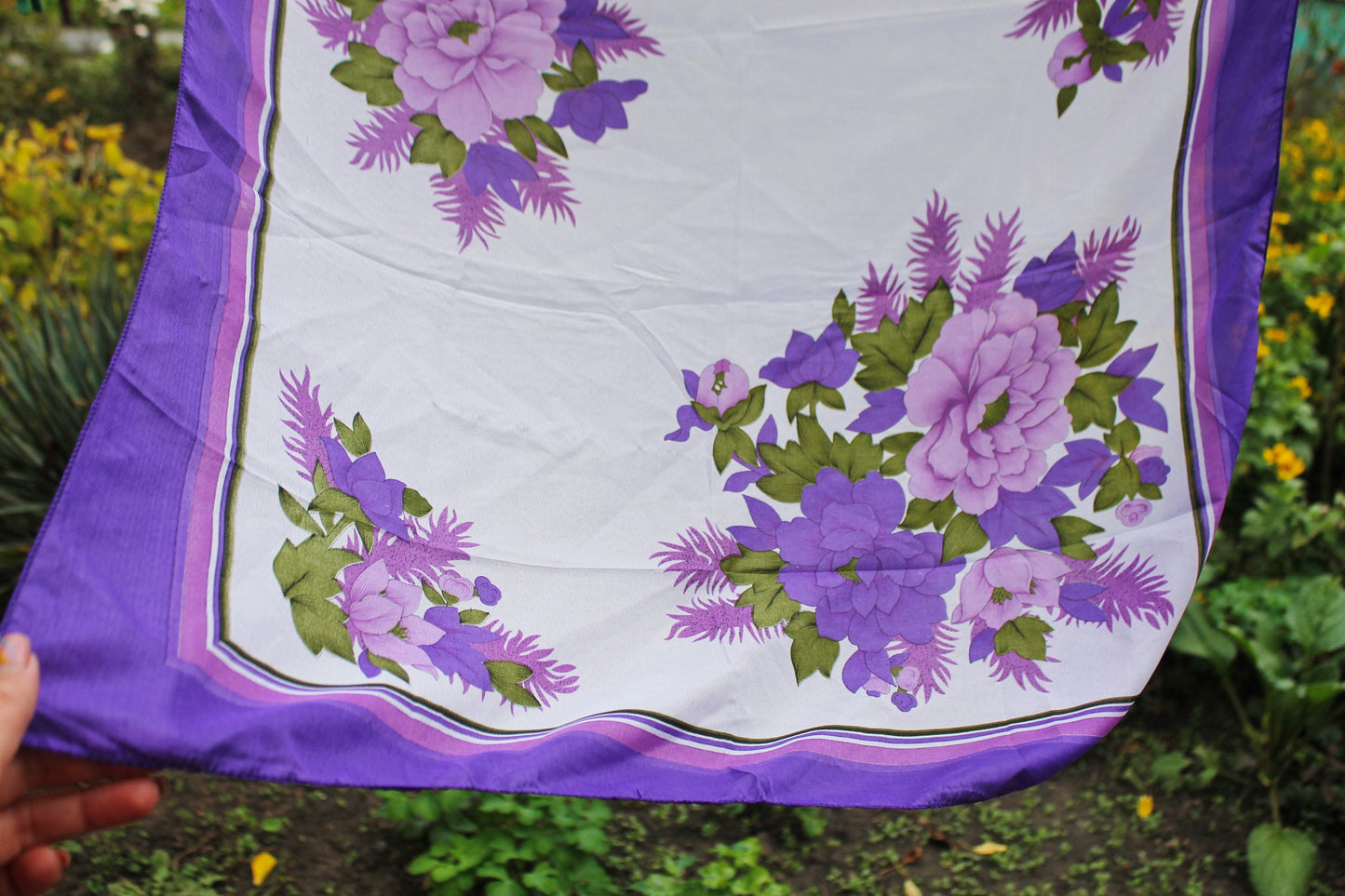 Beautiful floral purple head scarf - 27 inch - vintage-made in Ukraine - Babushka's head scarf - 1990s - Gypsy Shawl, Ethnic Scarf