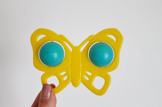 Soviet vintage baby rattle - Butterfly yellow - 4.4 inches - soviet toy - vintage rattle - Soviet Union toy -  USSR rattle - 1970s