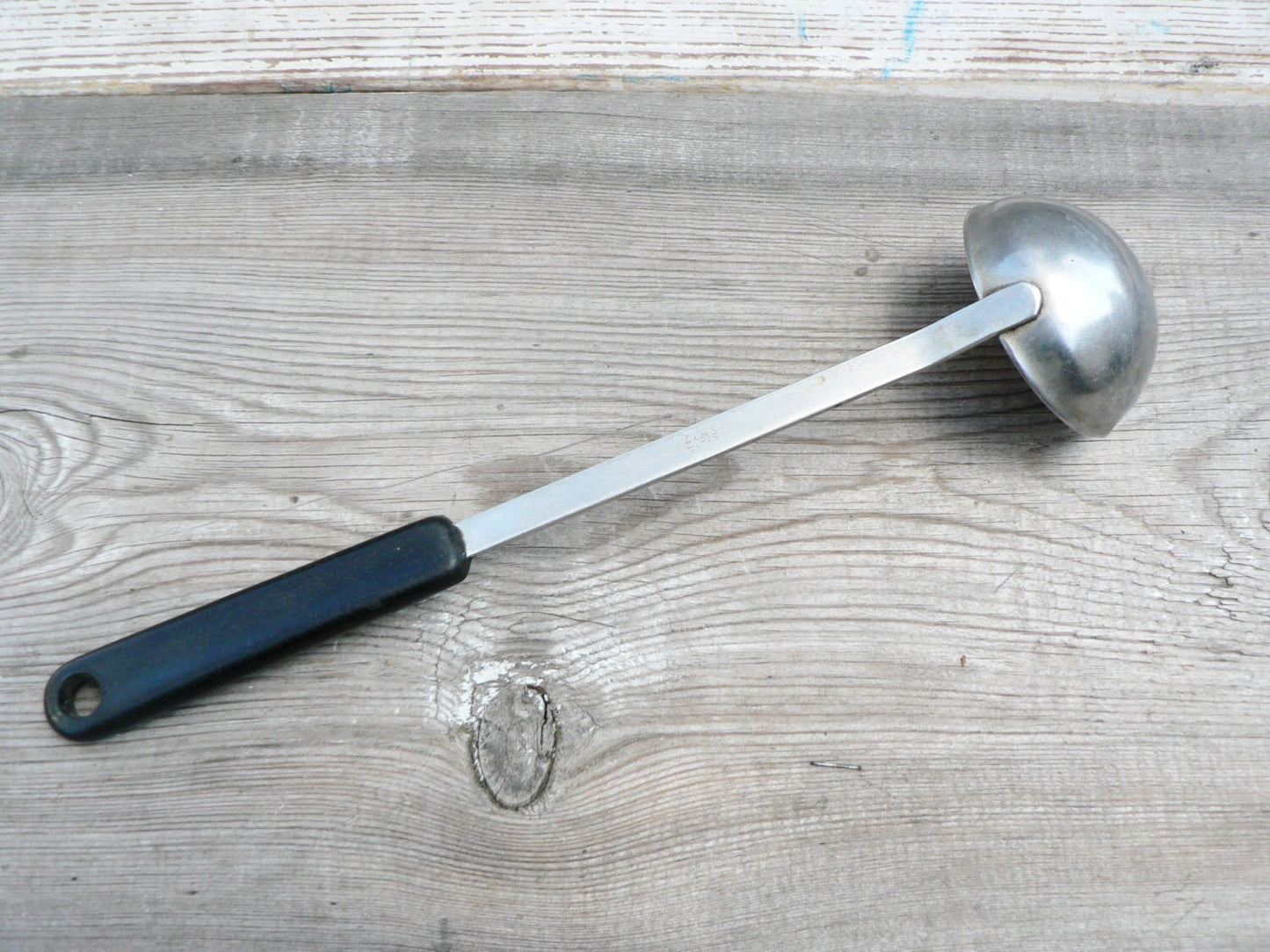 Vintage Ace Ladle Stainless Kitchen Utensil - Short Black Handle. Made in USSR. 1970s