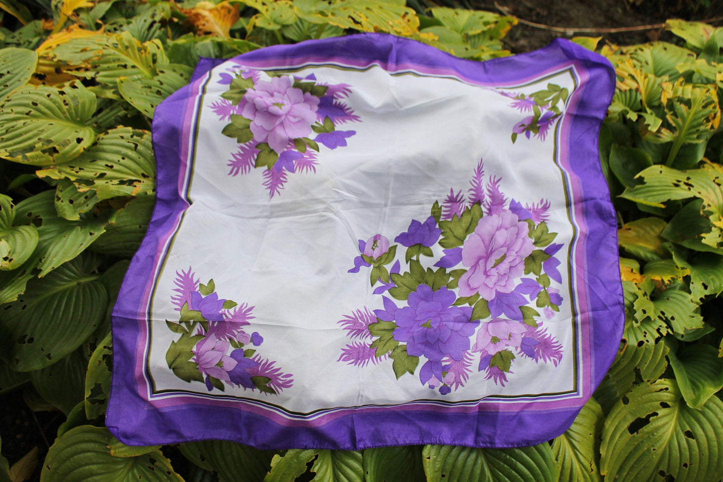 Beautiful floral purple head scarf - 27 inch - vintage-made in Ukraine - Babushka's head scarf - 1990s - Gypsy Shawl, Ethnic Scarf