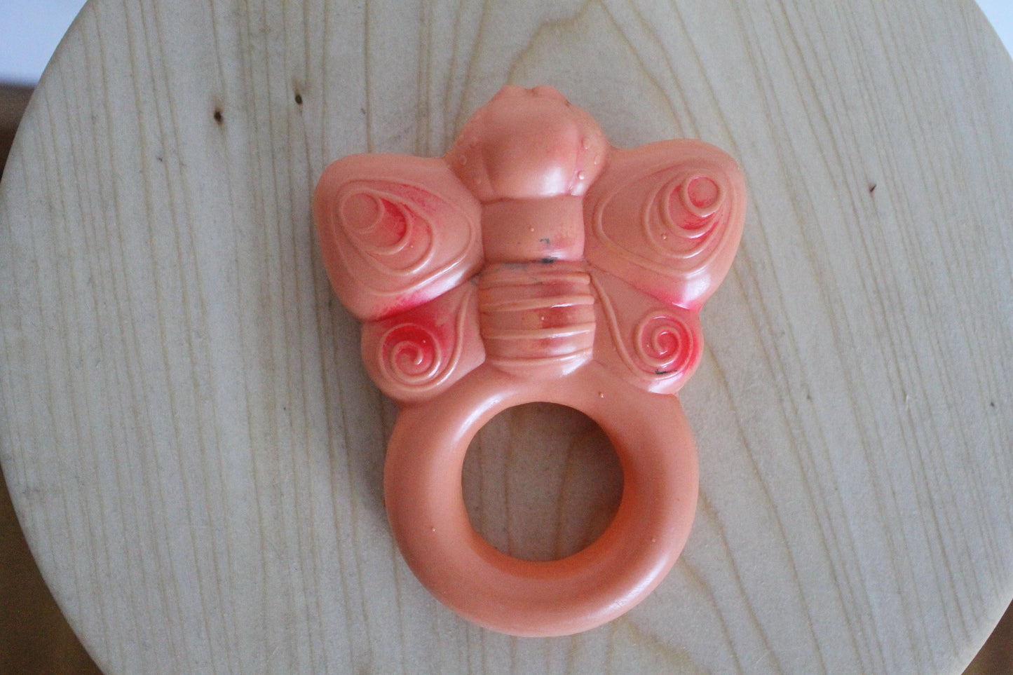 Soviet vintage pink baby rattle - Butterfly - 4.6 inches - soviet toy - vintage rattle - Soviet Union toy -  USSR rattle - 1970s