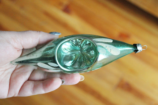 Christmas tree green toy Icicle - 6.3 inch - Icicle decoration - USSR New Year - New Year Glass Ornament, Made in USSR - 1970s