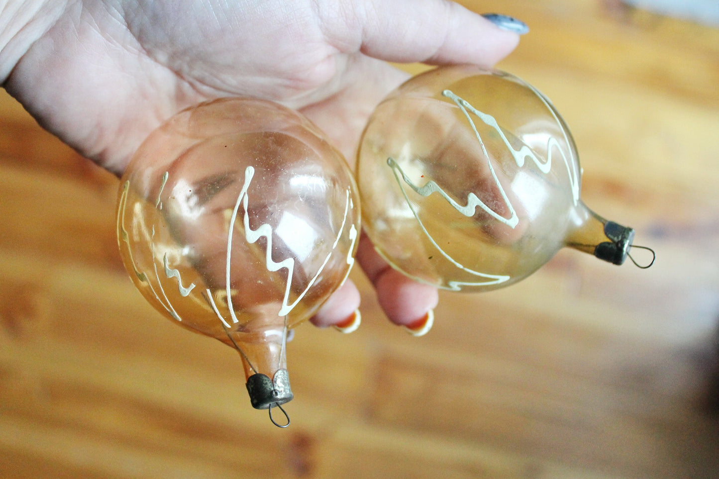 Christmas tree balls ornament 2.5 inches - Set of two - Soviet vintage - Christmas - New Year Glass Ornament, Made in USSR - 1970s