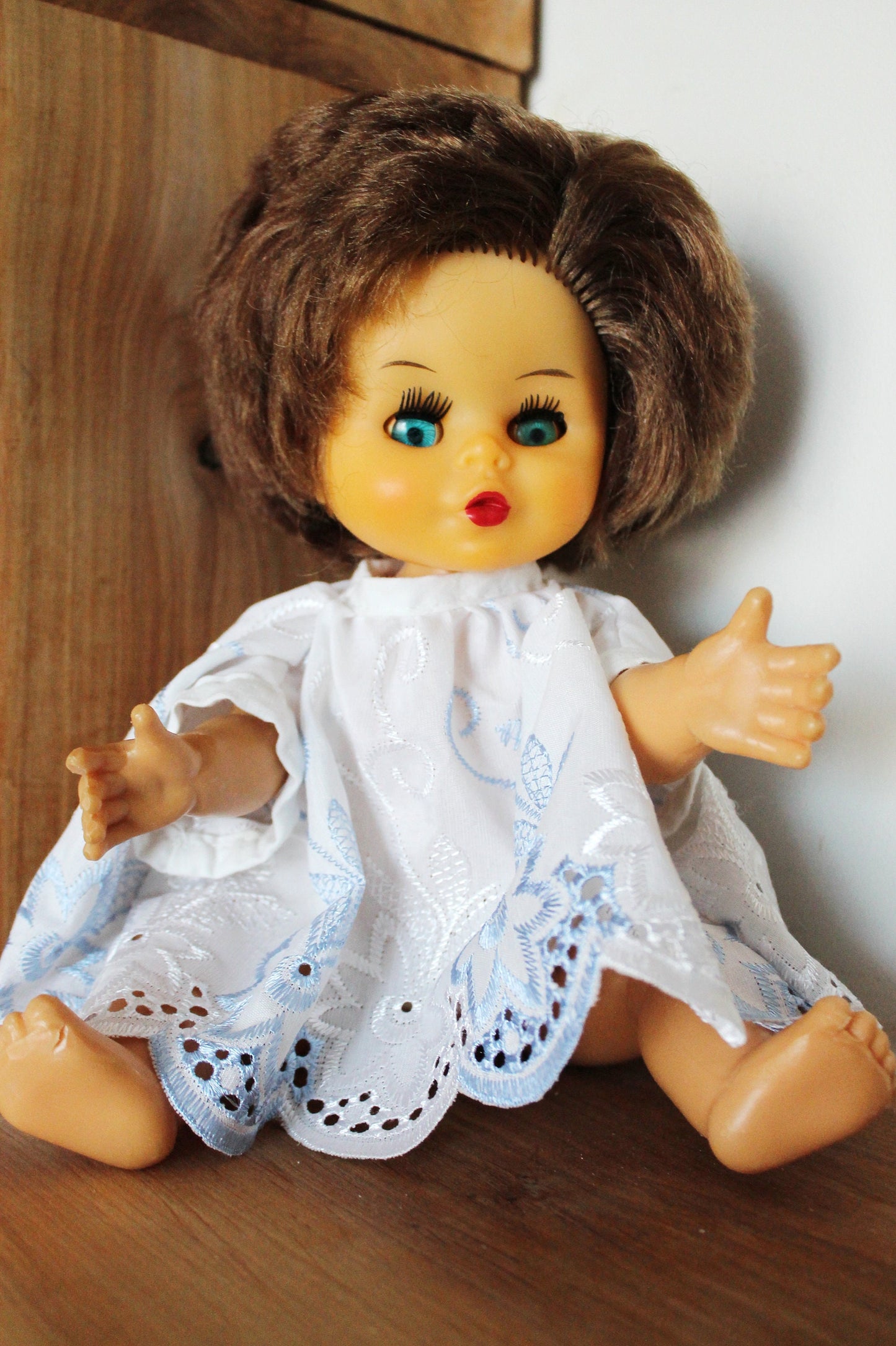 Soviet vintage doll in white dress 12.2 inches - USSR doll - Collectible doll - 1970s