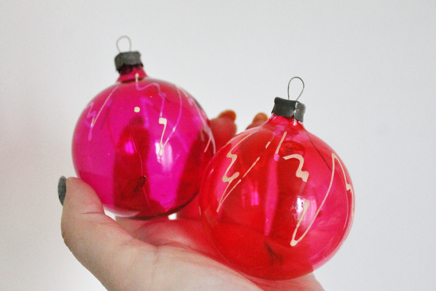 Christmas tree balls ornament 2.5 inches - Purple and Pink - Soviet vintage - Christmas - New Year Glass Ornament, Made in USSR - 1970s