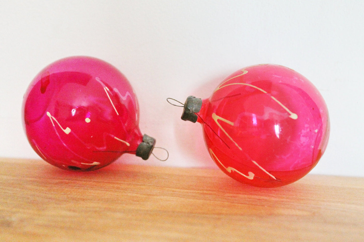 Christmas tree balls ornament 2.5 inches - Purple and Pink - Soviet vintage - Christmas - New Year Glass Ornament, Made in USSR - 1970s