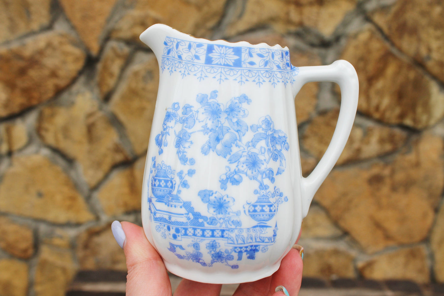 Porcelain Germany Сreamer 4.4 inch with blue ornament  - Vintage creamer - Made in Germany - 1980s