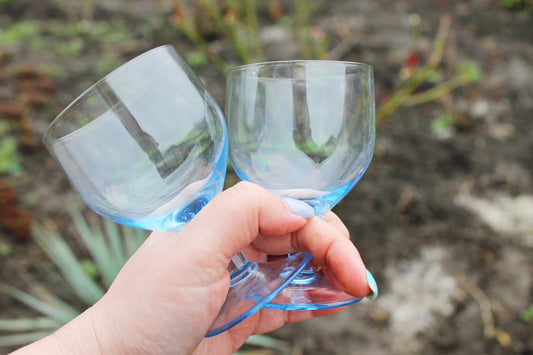 Set of two vintage blue wineglasses - USSR beautiful vintage wineglasses - home decor glass - 1960s