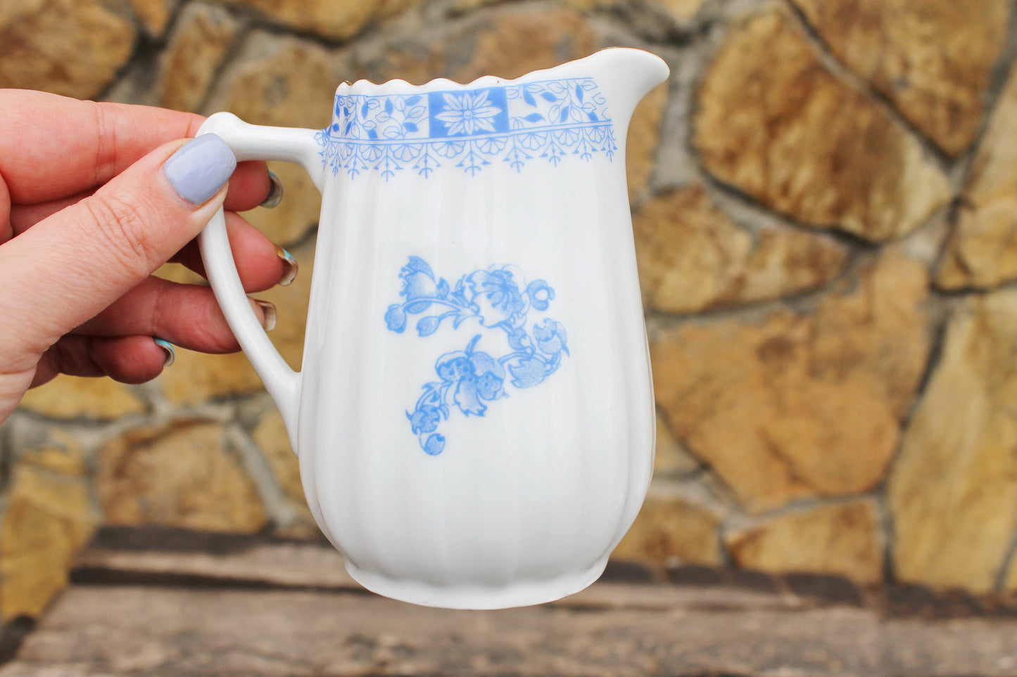 Porcelain Germany Сreamer 4.4 inch with blue ornament  - Vintage creamer - Made in Germany - 1980s